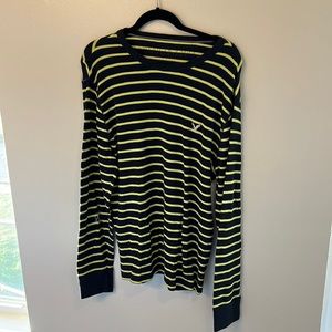 American Eagle Outfitters Black and Neon Yellow Striped Crewneck Sweater